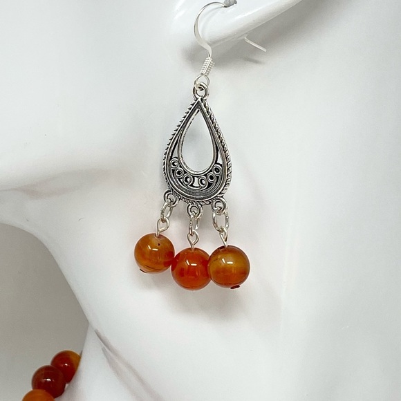 Orange Red Agate Necklace & Earrings Set - Picture 6 of 7